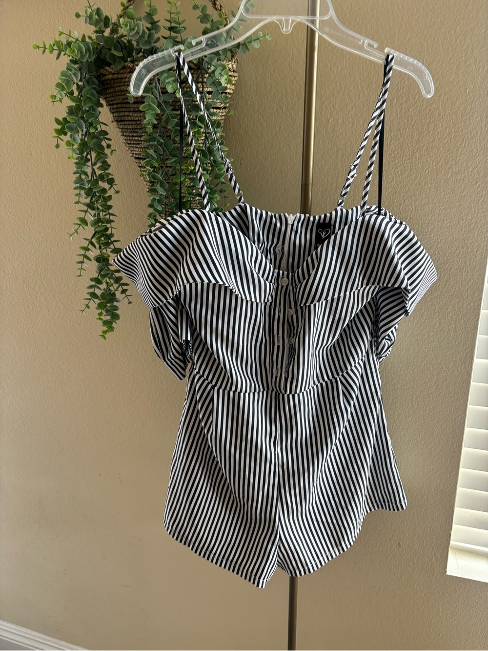Windsor Black & White Striped Ruffle Cami